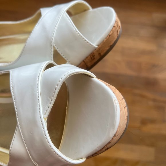 Colin Stuart white peep toe cork wedge sandals size 7 - Picture 7 of 8